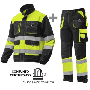 CONJUNTO BICOLOR DE ALTA VISIBILIDADE FORTE CLASSE 2. casaco e calças